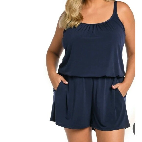 Maxine Of Hollywood Jersey Swim Romper One Piece Swimsuit Size 22W Black New - Picture 4 of 8